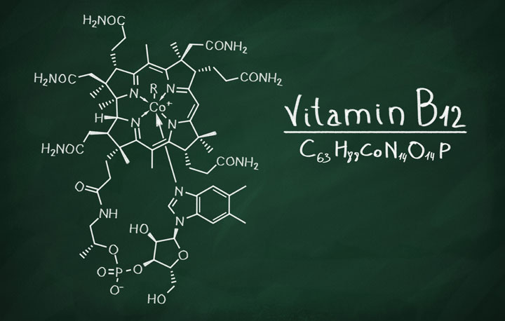 scientific vitamin b12 formula written on chalkboard